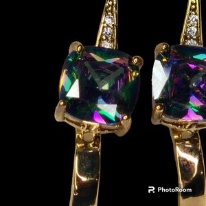 Multicolor Rainbow Zircon Earrings Zircon & Crystal Gold Lever NWT